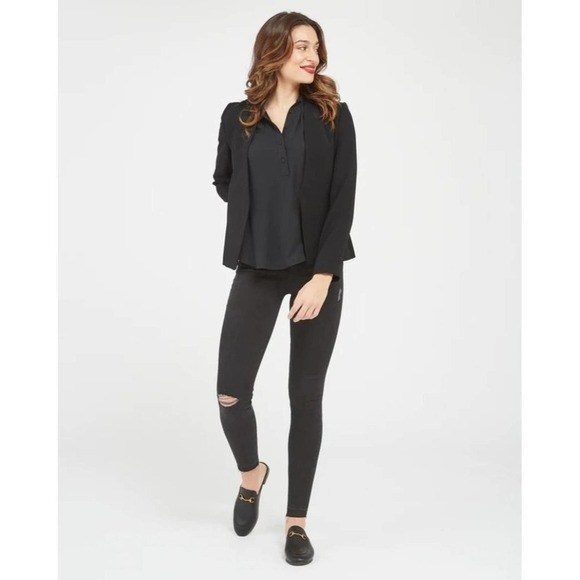 Spanx Black Vintage Distressed Ankle Skinny Jeans - size S/P - NWT-  MSRP $128 - Picture 1 of 13